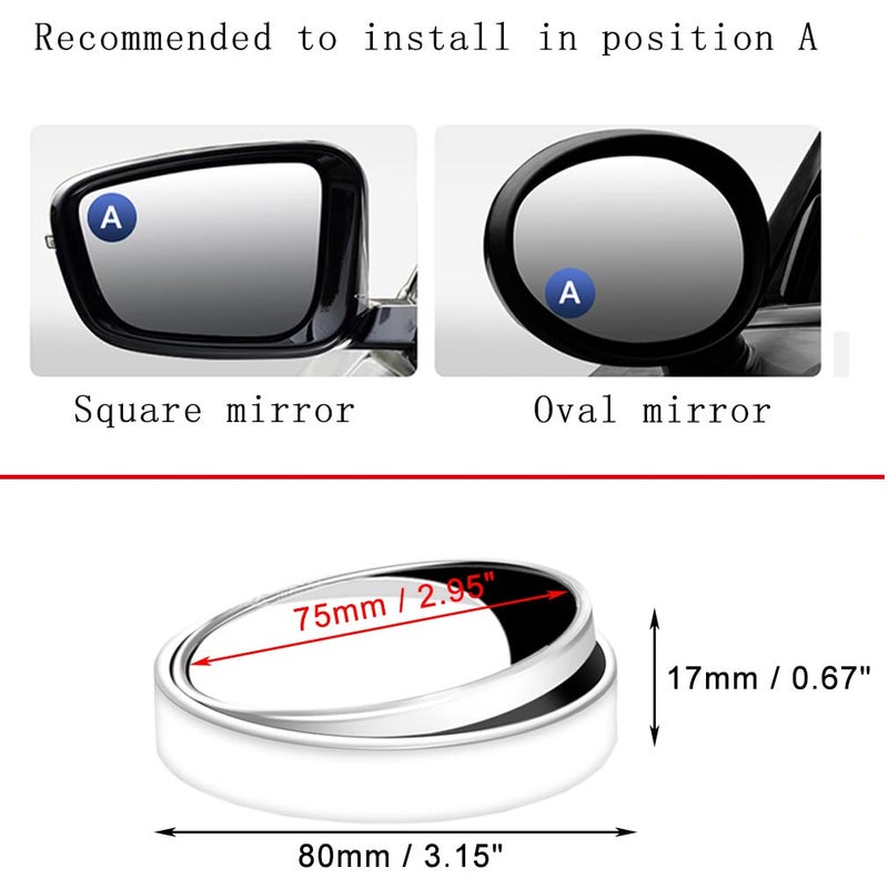 ESreake 2PCS Extra Large Blind Spot Mirror,Bigger Round HD Glass Convex Rear View Mirror,Strong Adhesive Big Mirror for Car, Van, SUV and Trucks (3 ""(75mm), White frame) - Image 2
